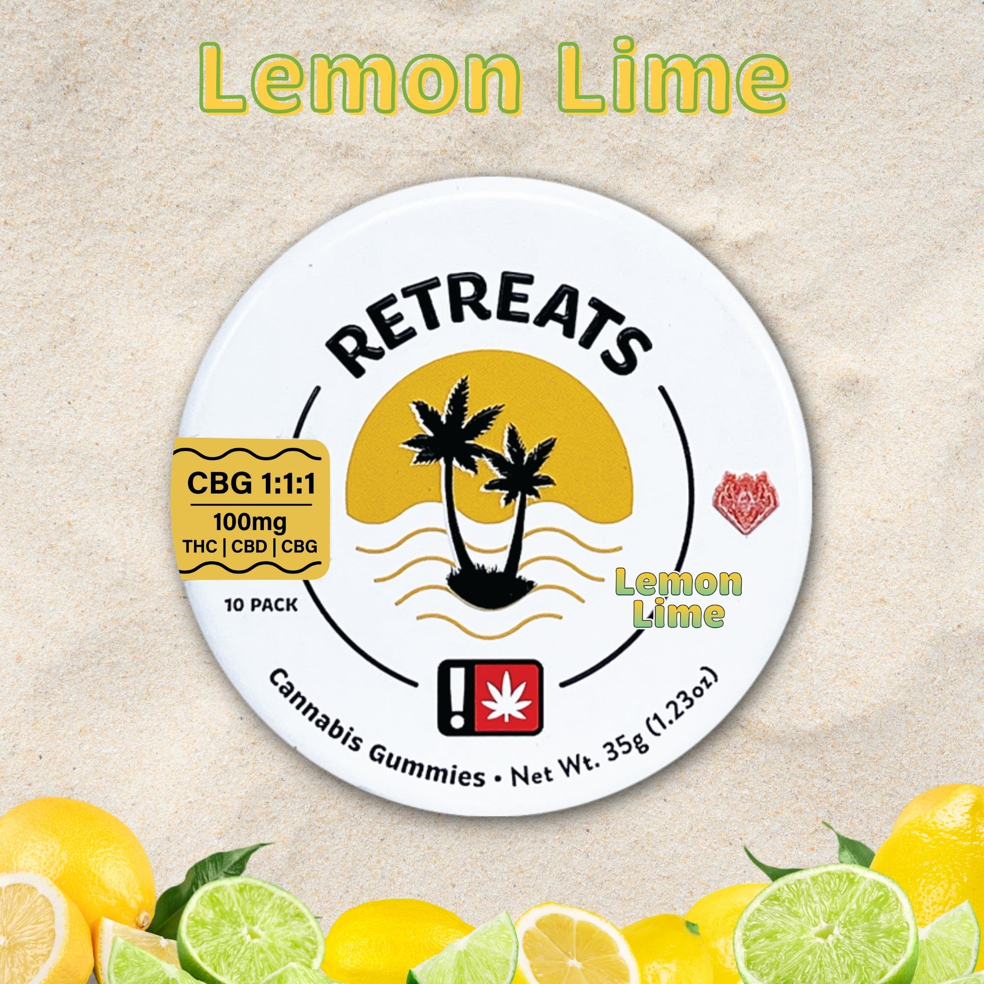 Photograph of product: Retreats | Gummies 10pc |  1:1:1 TH-oui:CBD: CBG | Lemon Lime