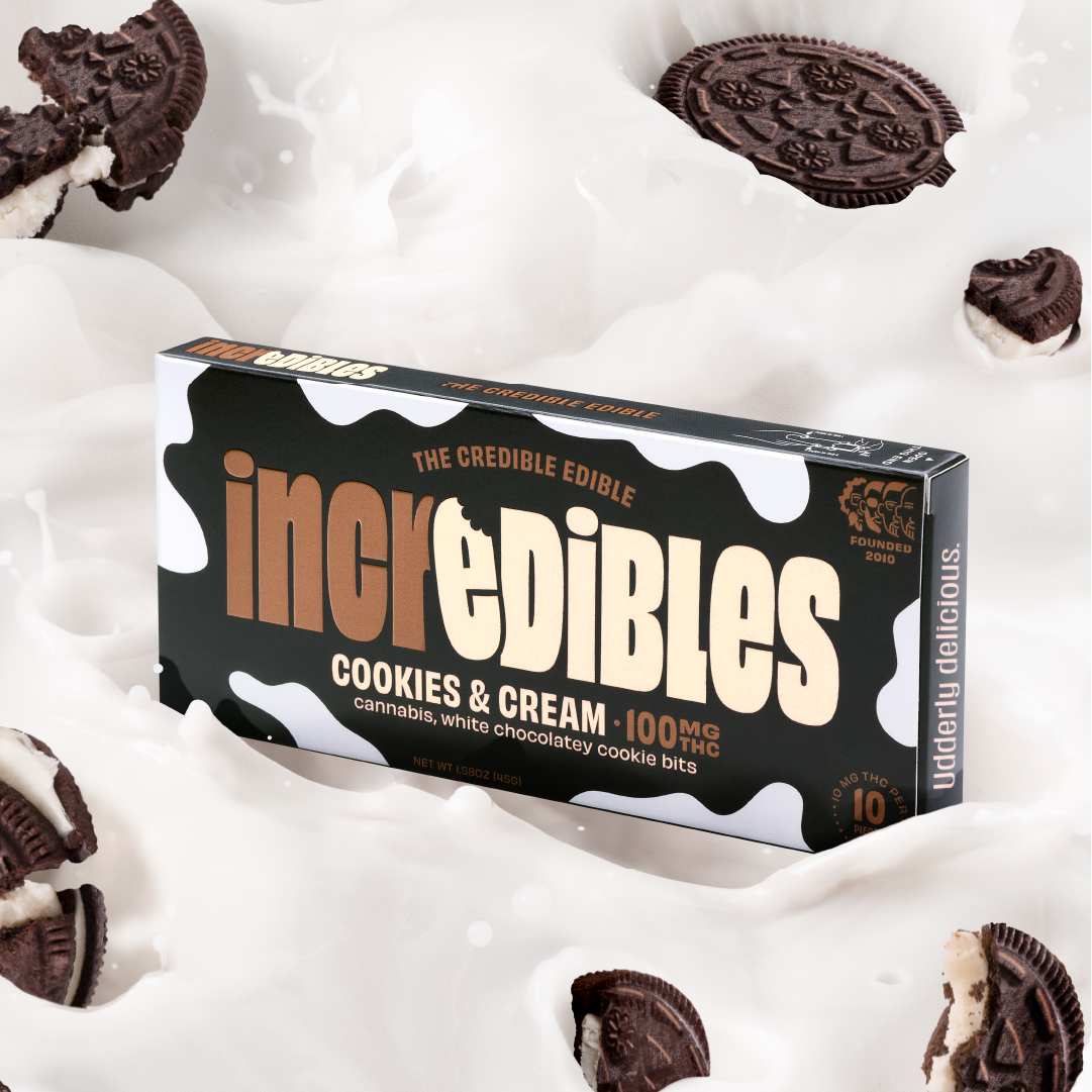 Photograph of product: Incredibles | Cookies & Cream (H) Chocolate | 10 Pieces (100mg)