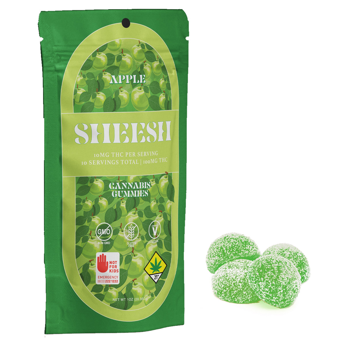 Photograph of product: 100mg Green Apple au chocolat Rosin Gummies 10pk