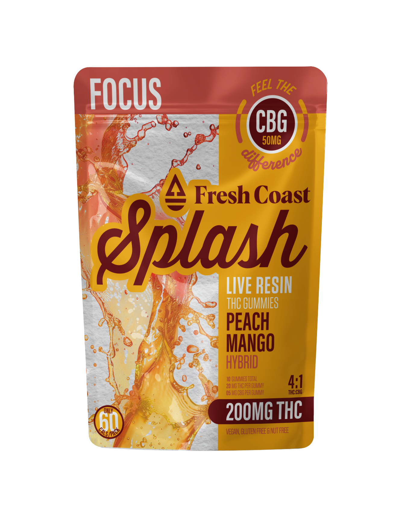 Photograph of product: Peach Mango | 200MG TH-oui : 50MG CBG | Hybrid Gummy | Splash