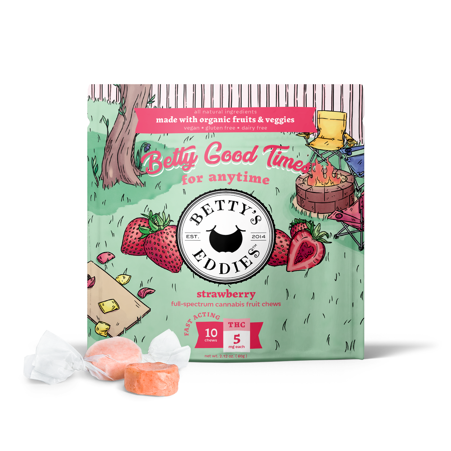 Photograph of product: Betty's Eddies Fruit Chews - Strawberry [10pk] (Nature's Heritage)