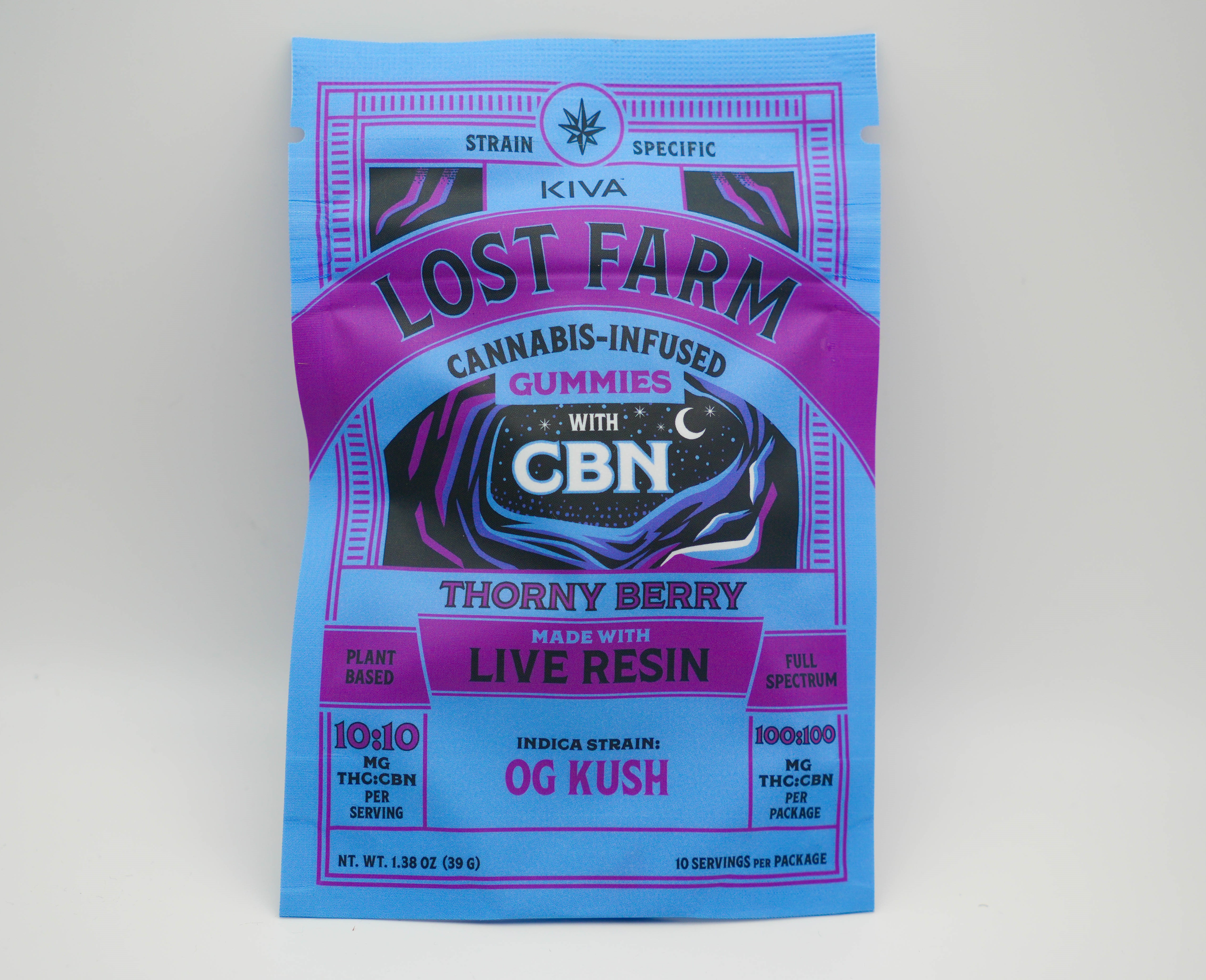 Photograph of product: Kiva | Lost Farm | Thorny Berry x OG Kush  | Live Resin CBN 10: Gummies  | 100mg