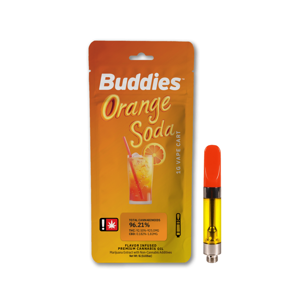 Photograph of product: Buddies - Orange Soda - 1g Distillate Cart (Mylar)