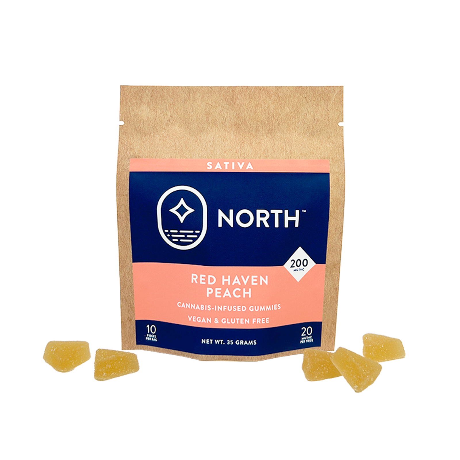 Photograph of Product: Red Haven Peach Sativa Gummies - Vegan (20mg Each | 200mg Total)