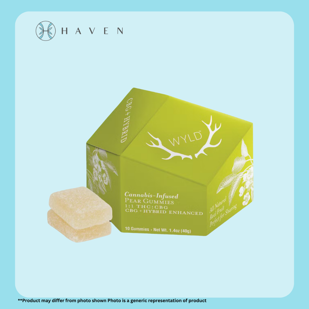 Photograph of product: 1:1 Pear Hybrid Enhanced Gummies 10mg TH-oui:10mg CBG | WYLD