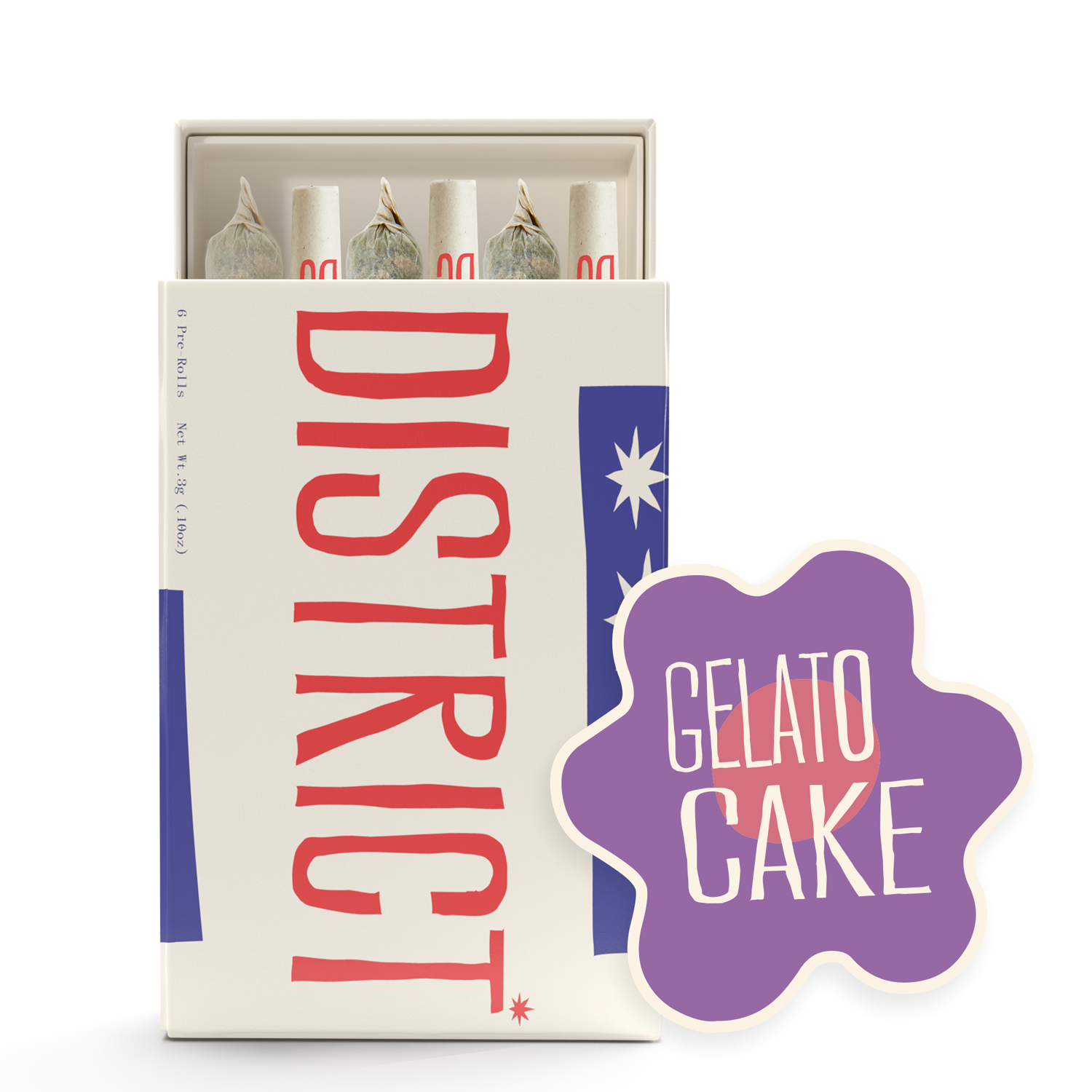 Photograph of product: District Oui'd | Pre Rolls | Gelato Cake | 6 x 0.5g