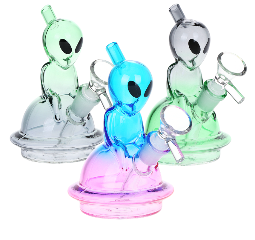 Photograph of product: Alien UFO Ombre Mini Glass Water Pipe | 5" | 14mm F | Colors Vary