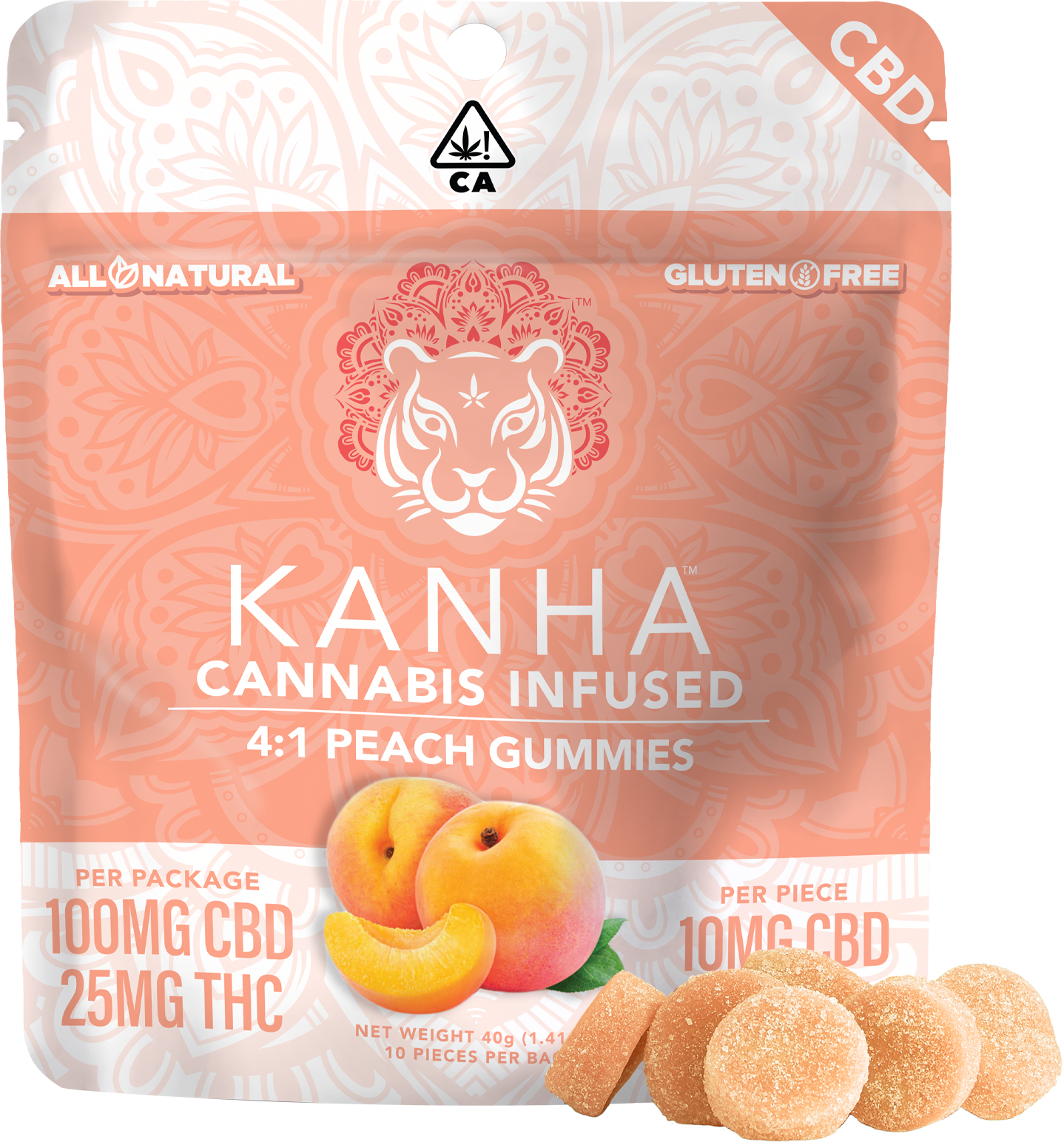Photograph of product: 4:1 Peach CBD Gummies 10-pack