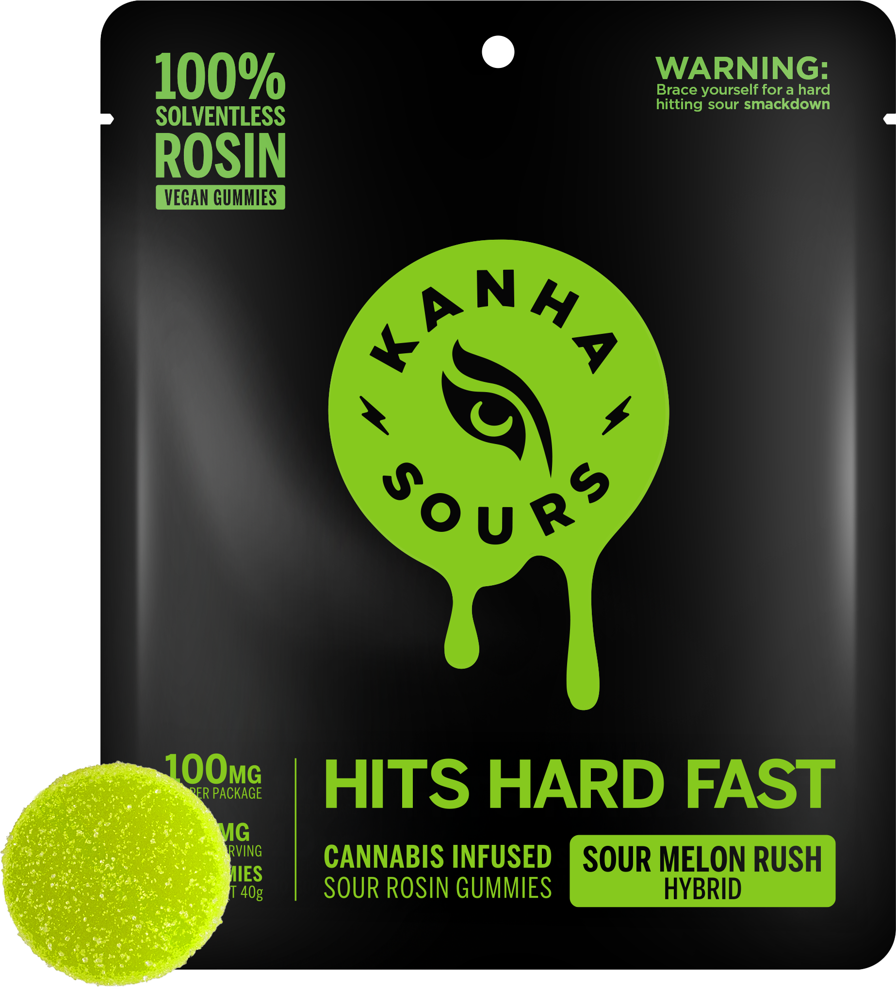 Photograph of product: KANHA Gummies 100mg Live Rosin: Sour Melon Rush 10pc
