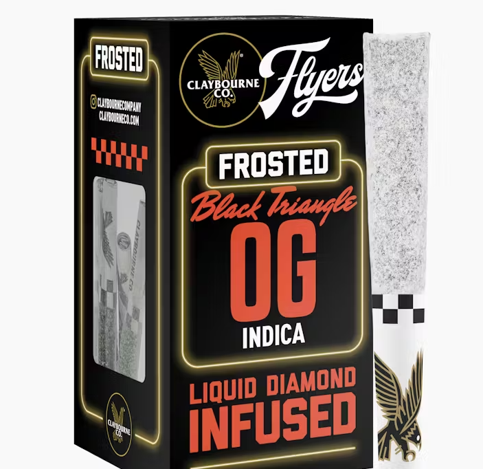 Photograph of product: Claybourne Co Flyers Frosted Black Triangle OG Infused Preroll 5pk 2.5g