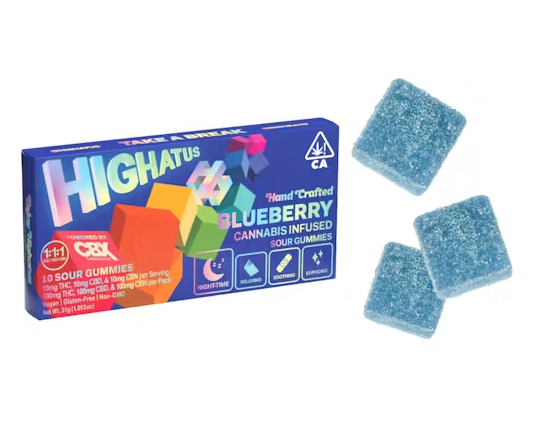 Photograph of product: Blueberry [I] | 100mg 10pk 1:1:1 THC:CBD:CBN Sour Gummies | Highatus