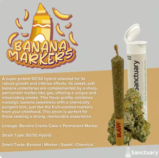 Photograph of product: Banana Markers PreRoll - 1g - SAN