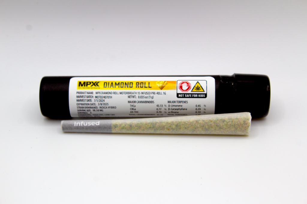 Photograph of product: MPX Pre-Roll 1pk Infused Diamond Roll- AJs Sour Diesel