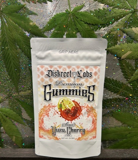 Photograph of Product: Diskreet Labs Sour Yuzu Cherry 10pk Gummies 100mg