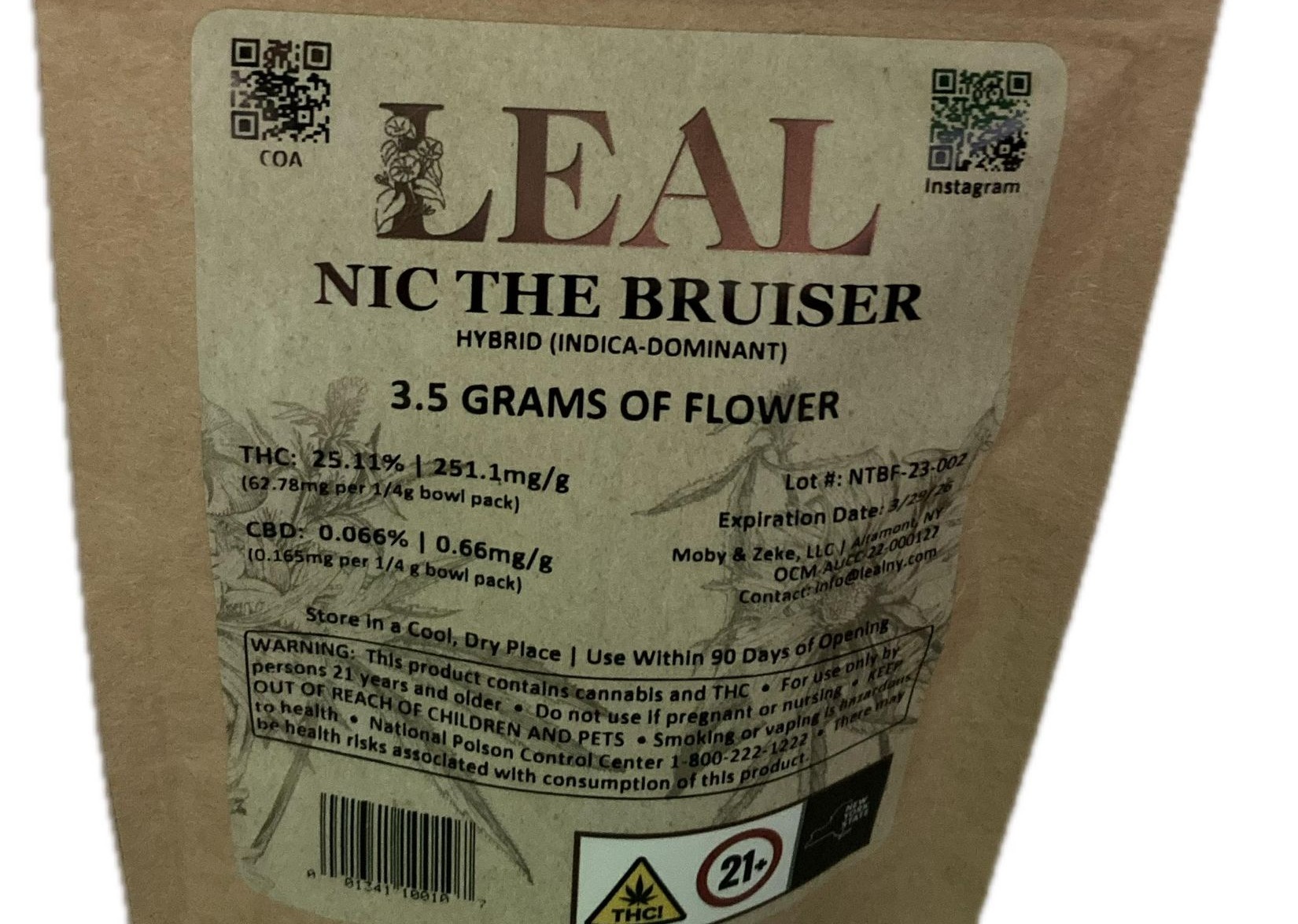 Photograph of product: Leal | Nic The Bruiser | Flower 3.5g