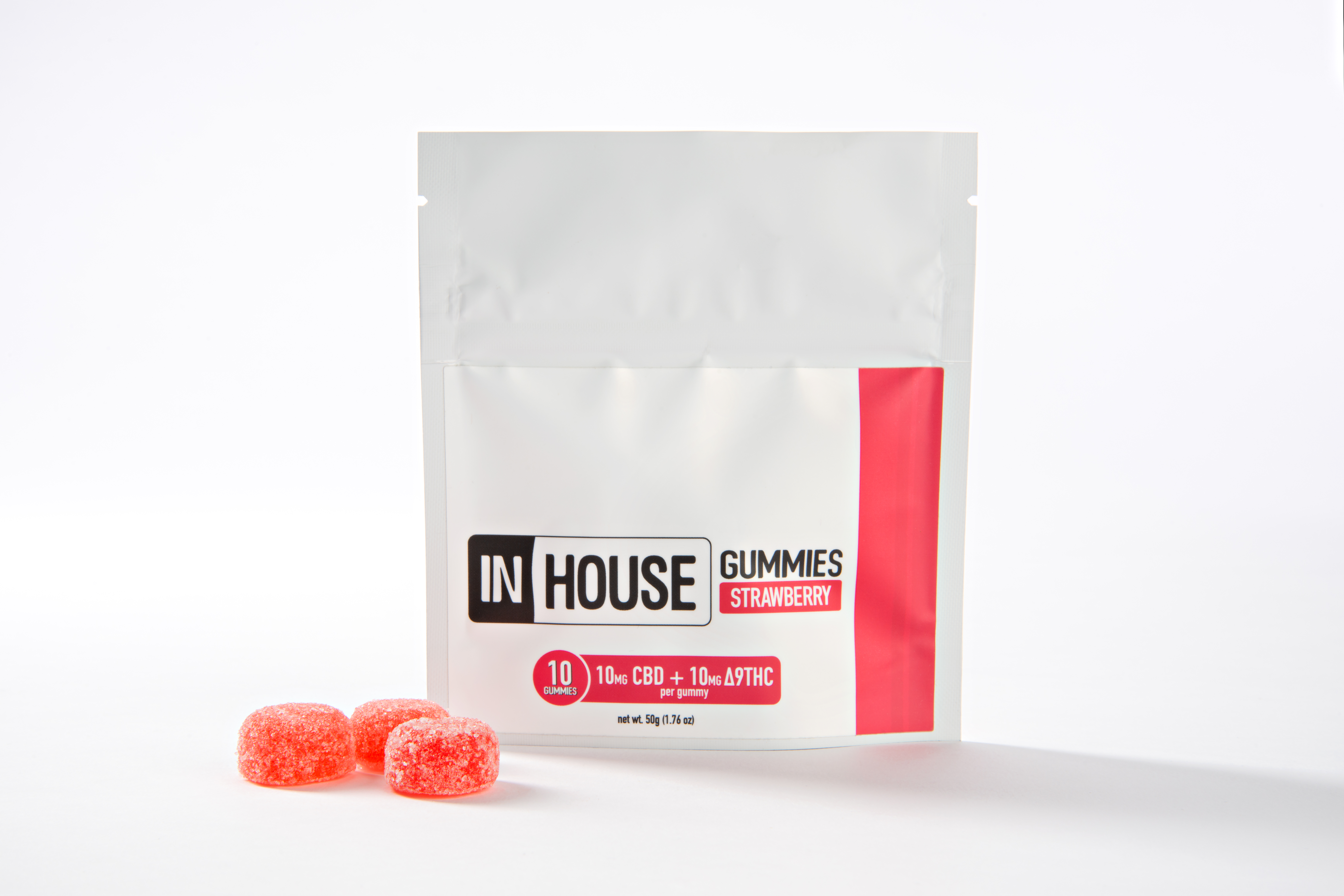 Photograph of product: Strawberry 1:1 [10mg CBD : 10mg TH-oui] Gummies || In House