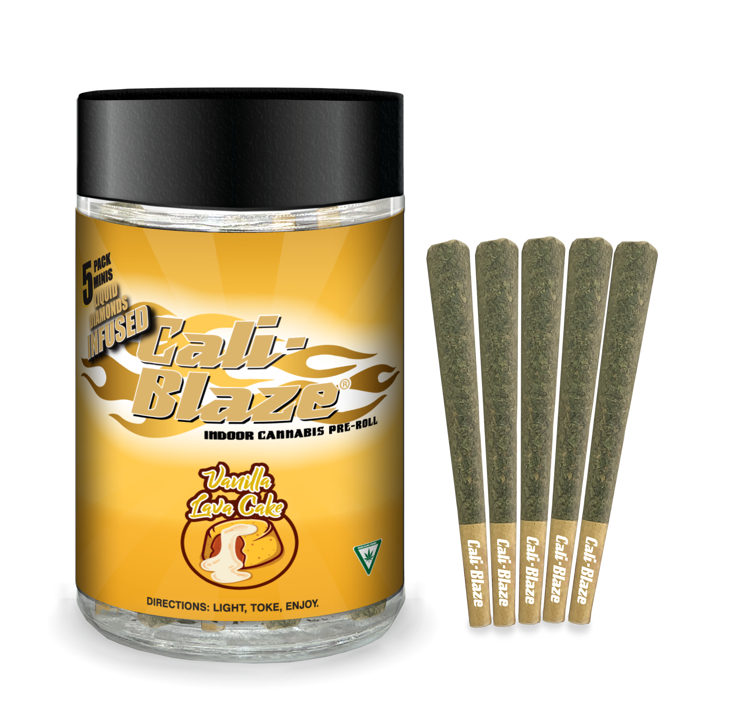 Photograph of product: Cali-Blaze | Vanilla Lava Cake | Infused Pre-Roll Pack | 0.7g x 5 | Oui'd