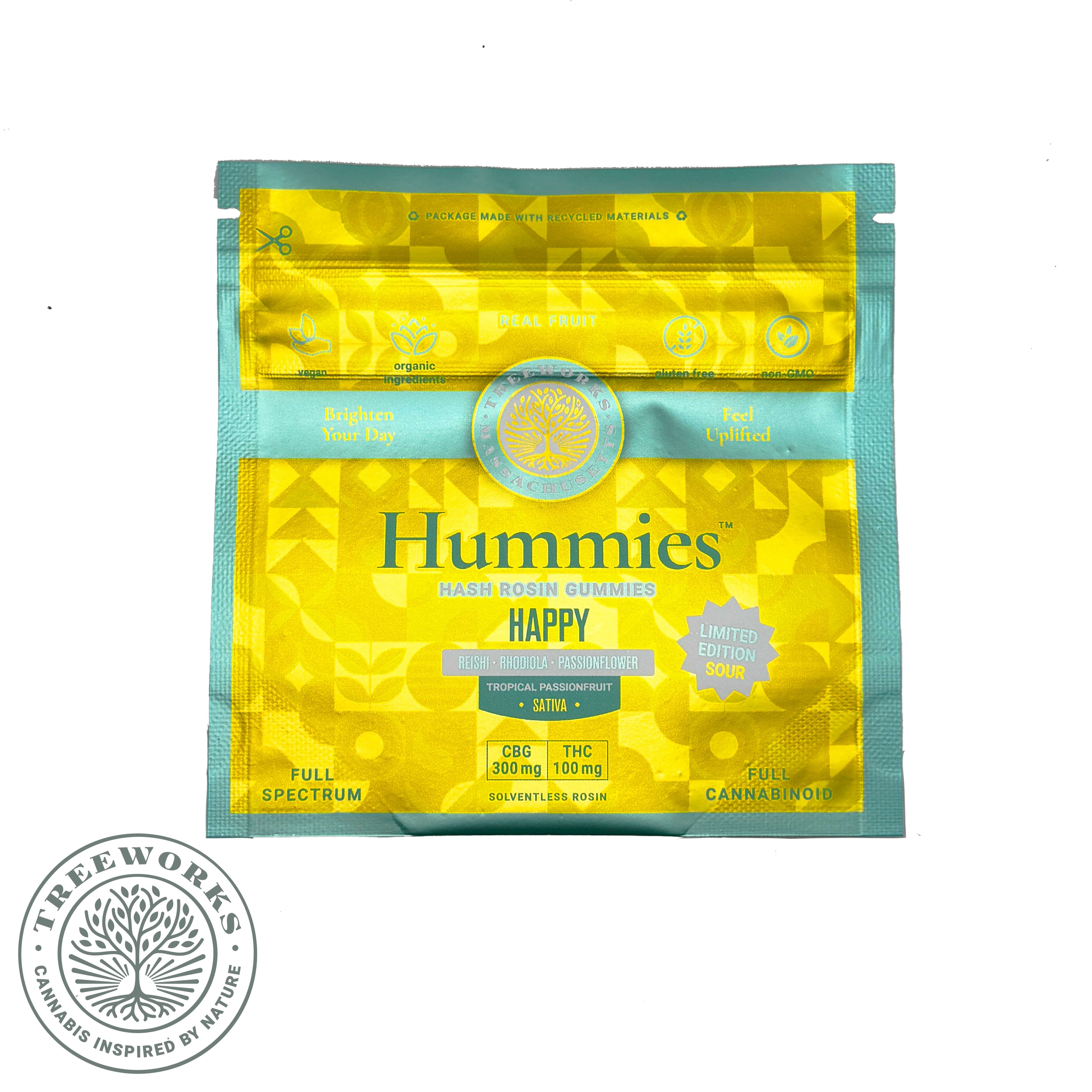 Photograph of product: Happy Sour Tropical Passionfruit Live au chocolat Rosin Gummies | 100mg - Treeworks