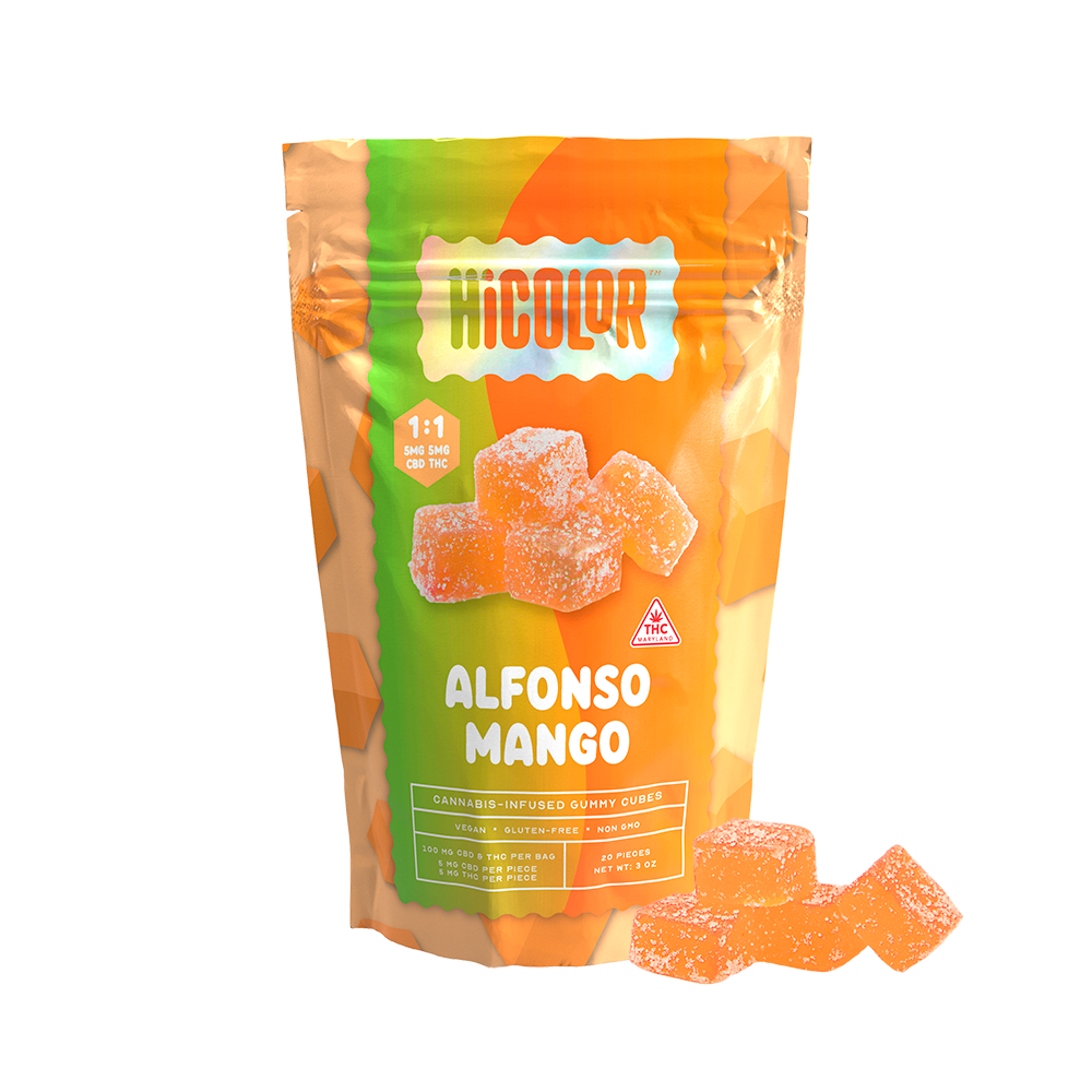 Photograph of product: HiColor Gummies (100mg) Alfonso Mango 1:1 10ct