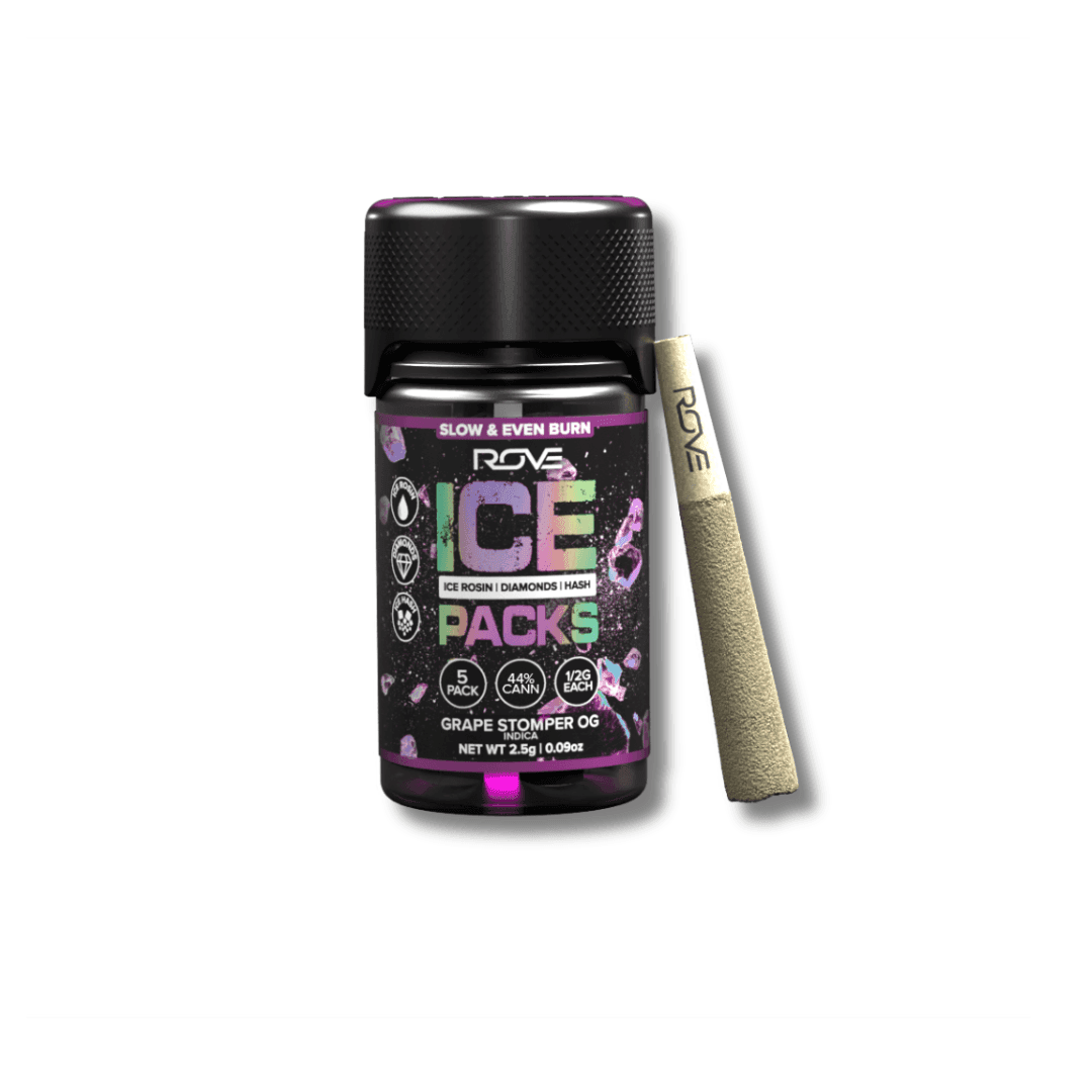 Photograph of product: GRAPE STOMPER OG 2.5G ROSIN INFUSED 5 PACK PREROLLS