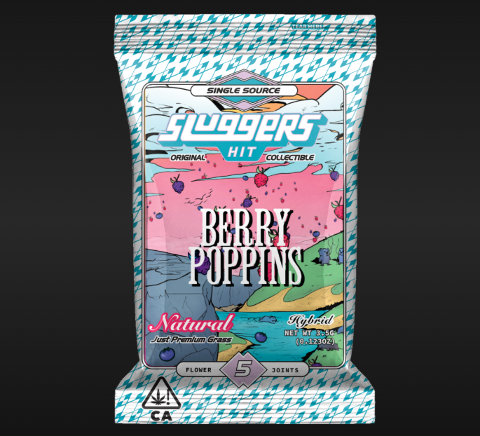 Photograph of product: Sluggers Berry Poppins .7g Pre-Roll 5pk Hybrid ( Non Infused Flower )
