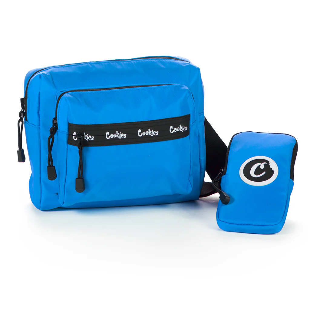 Photograph of product: CHARTER SMELL PROOF NYLON MULTI-POCKET SHOULDER BAG W/ REMOVABLE PHONE CASE - Cookies Blue