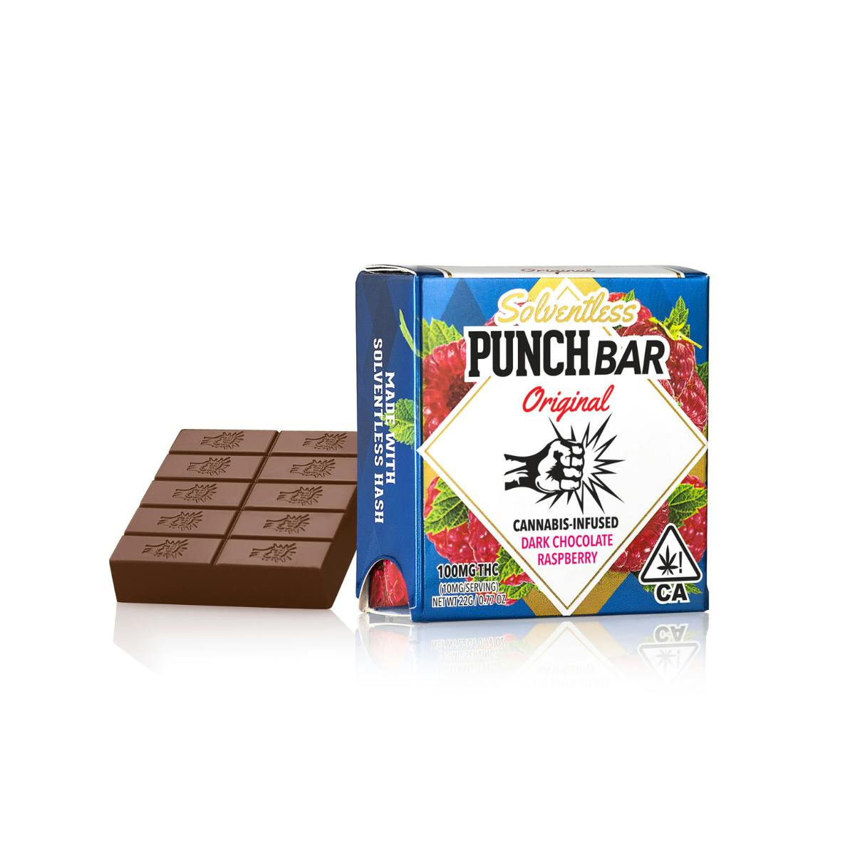 Photograph of product: Punch | Chocolate | Solventless | Dark Chocolate Raspberry | 100mg