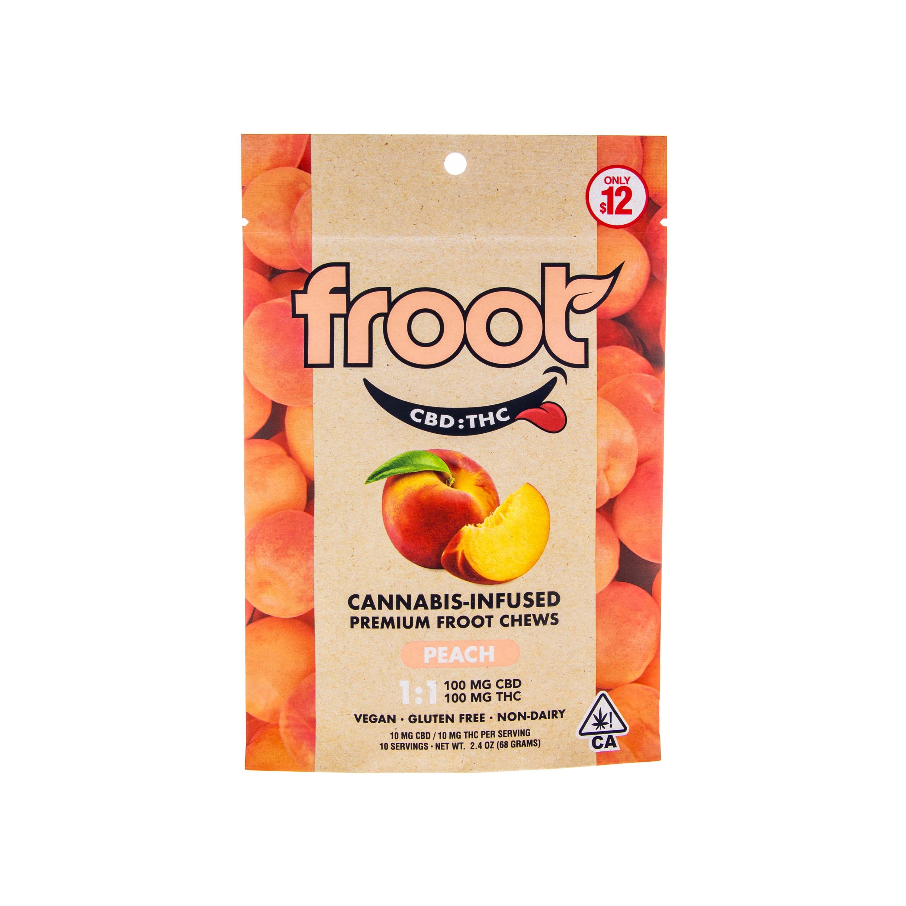Photograph of product: Froot | Peach Gummies (1:1 TH-oui:CBD - 200mg Total)
