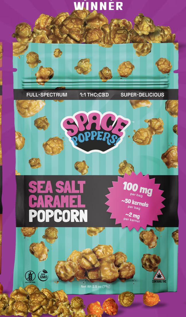 Photograph of product: Space Poppers | Sea Salt Caramel | 2mg / Kernel 100mg Bag PopCorn