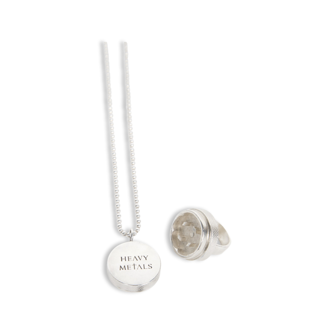 Photograph of product: Heavy Metals | Best Buds | Grinder Set | Ring/Necklace | Silver