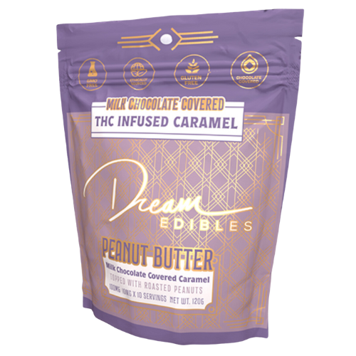 Photograph of product: Dream Peanut Butter Milk Chocolate Covered Caramels 10pk 100mg TH-oui
