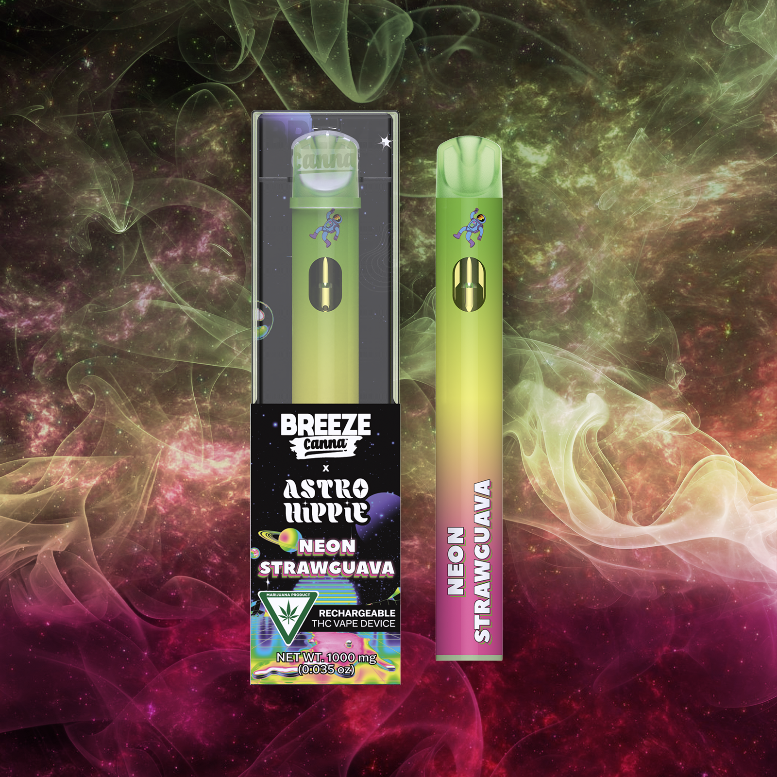 Photograph of product: Breeze Canna x Astro Hippie Disposable Vape | Neon Straw Guava | 1g