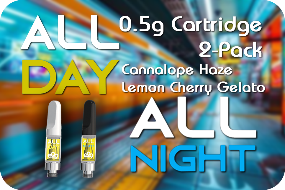 Photograph of product: All Day/All Night | Cannalope Haze x Lemon Cherry Gelato | 2 x .5g (1g) | Cartridge
