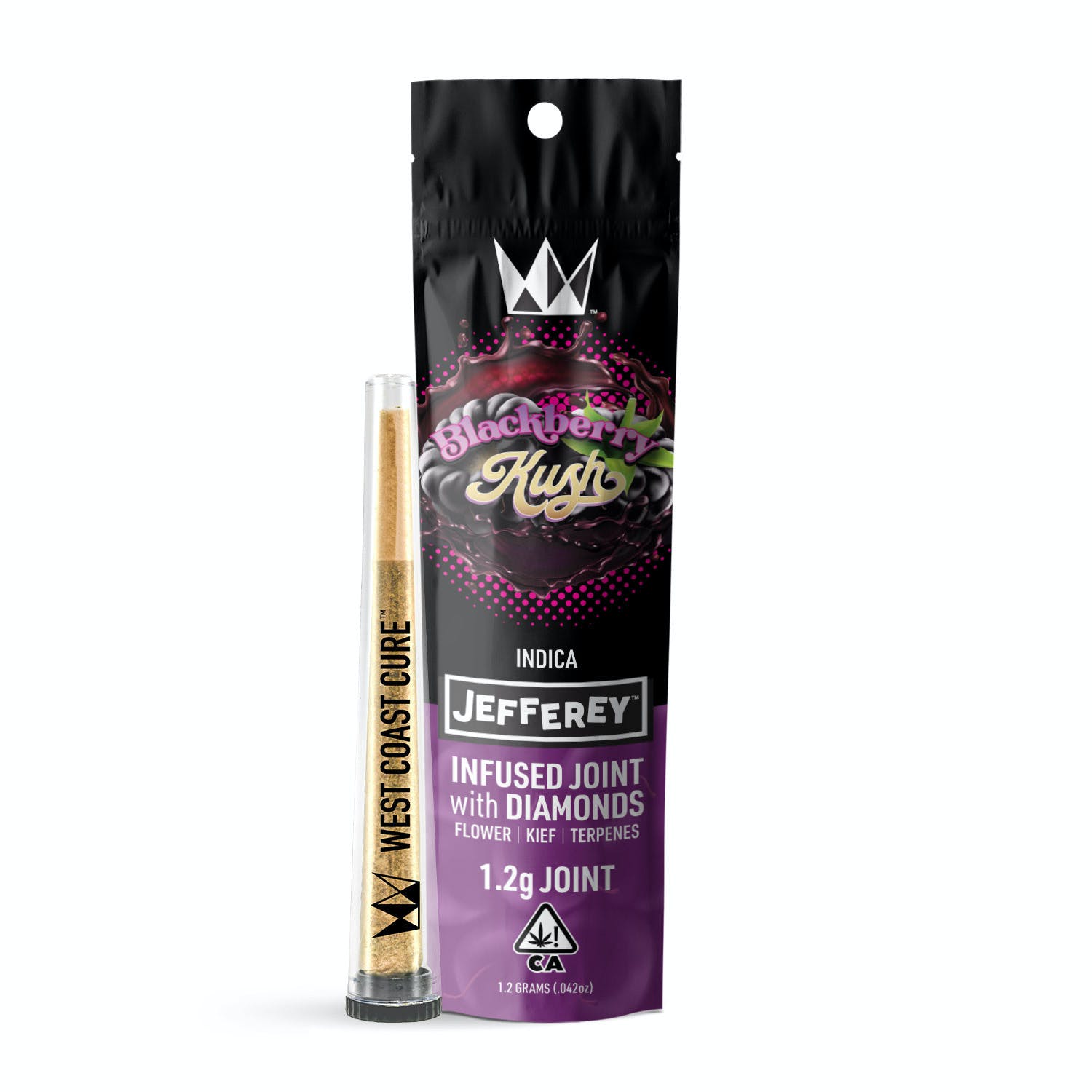 Photograph of product: West Coast Cure - Blackberry Kush Jefferey Infused Preroll 1.2g