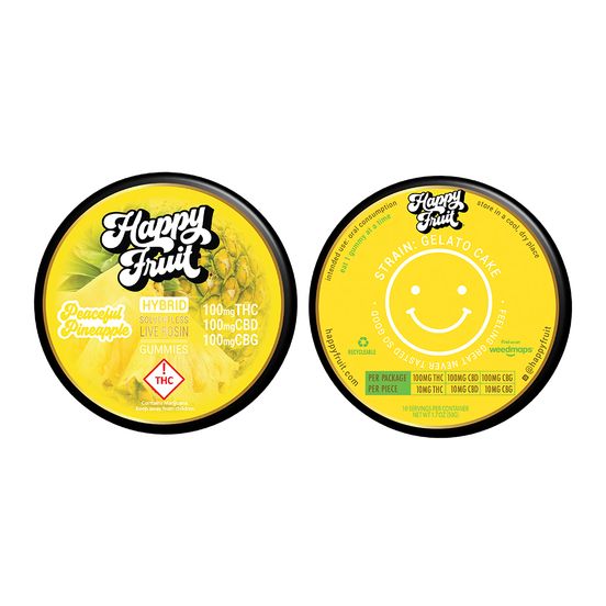Photograph of product: P. Happy Fruit 100mg CBD:100mg TH-oui:100mg CBG Rosin Gummies - Peaceful Pineapple (H) - 