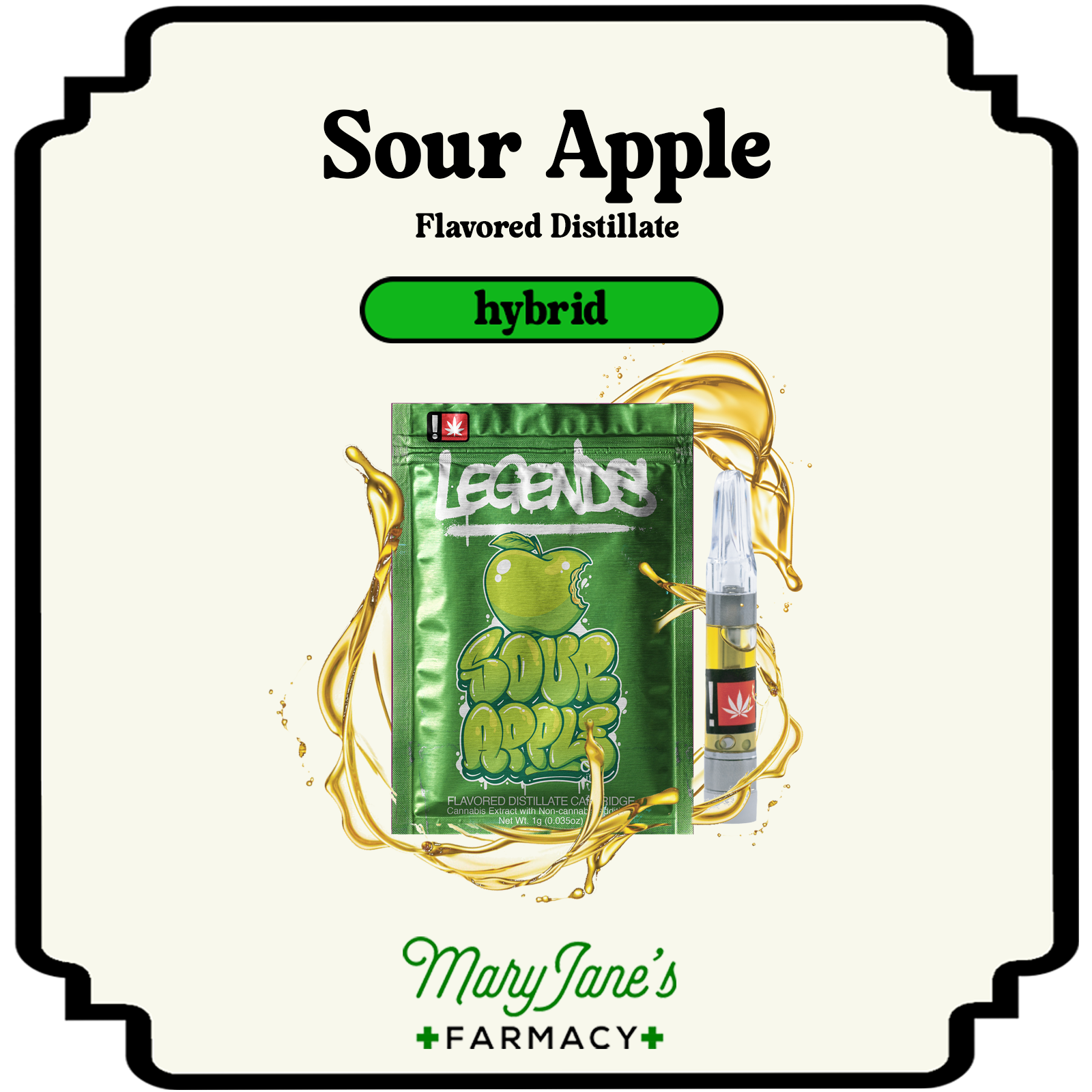 Photograph of product: Sour Apple Flavored Distillate Cartridge | 1g