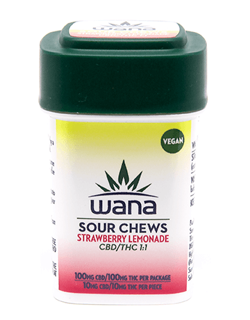 Photograph of product: Wana Strawberry Lemonade 1:1 CBD/TH-oui 100mg Gummies Rec