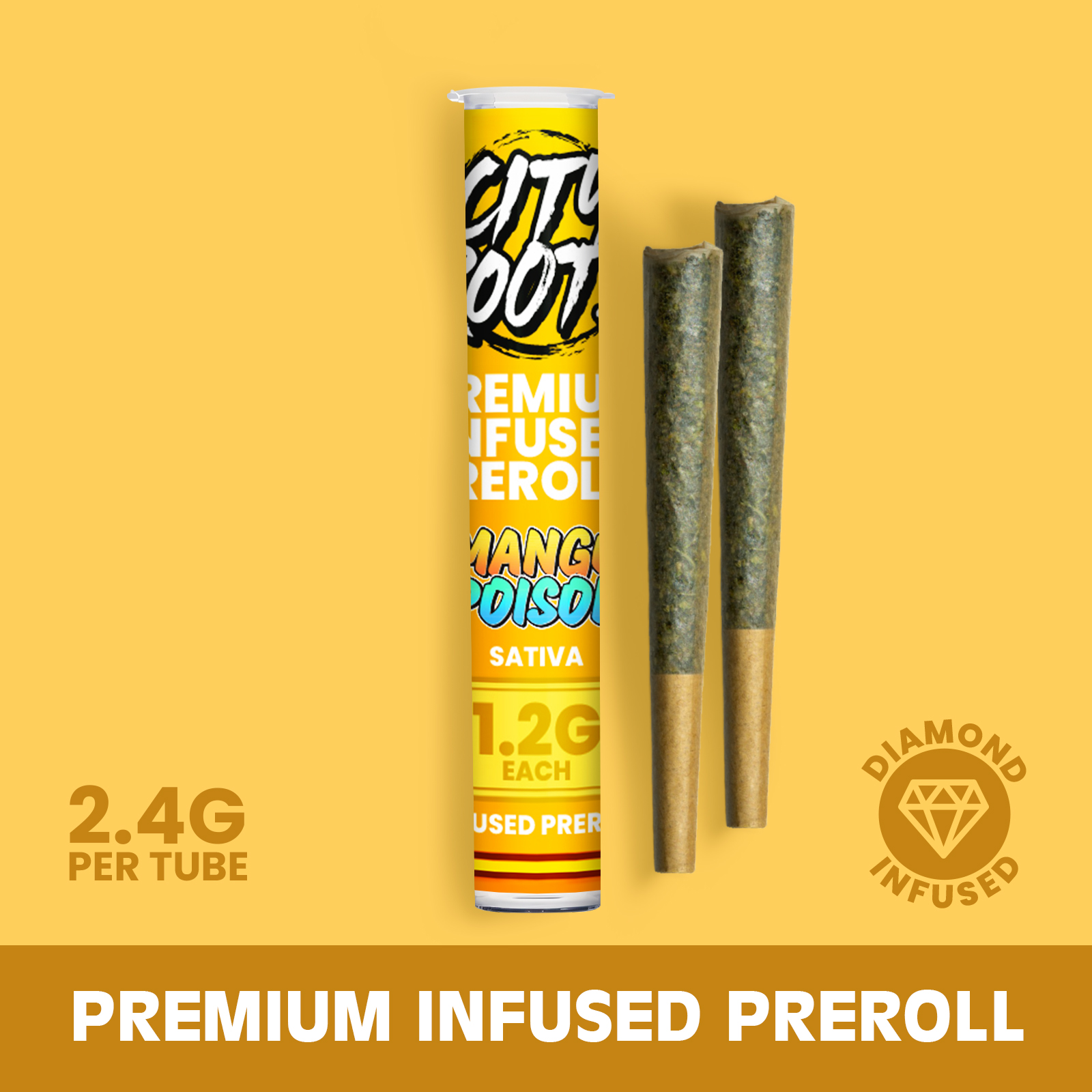Photograph of product: City Roots - Mango Poison (Oui'd) 2pk Infused Prerolls 2.4g