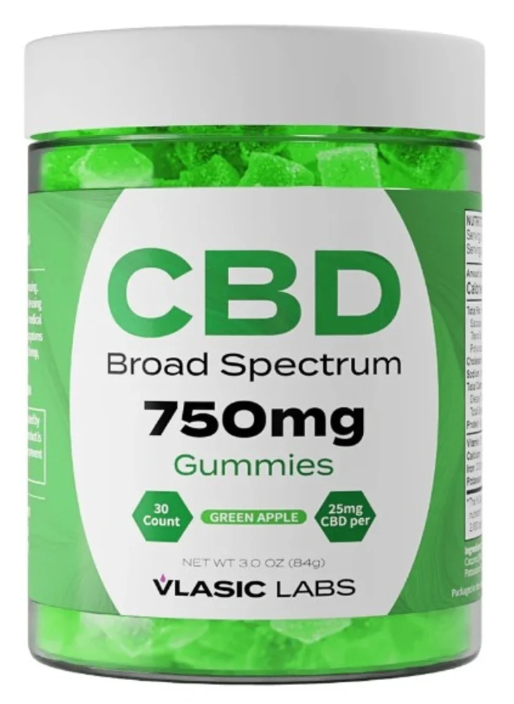 Photograph of product: VLASIC | CBD BROAD SPECTRUM | CBD | 30PK 750MG | GREEN APPLE