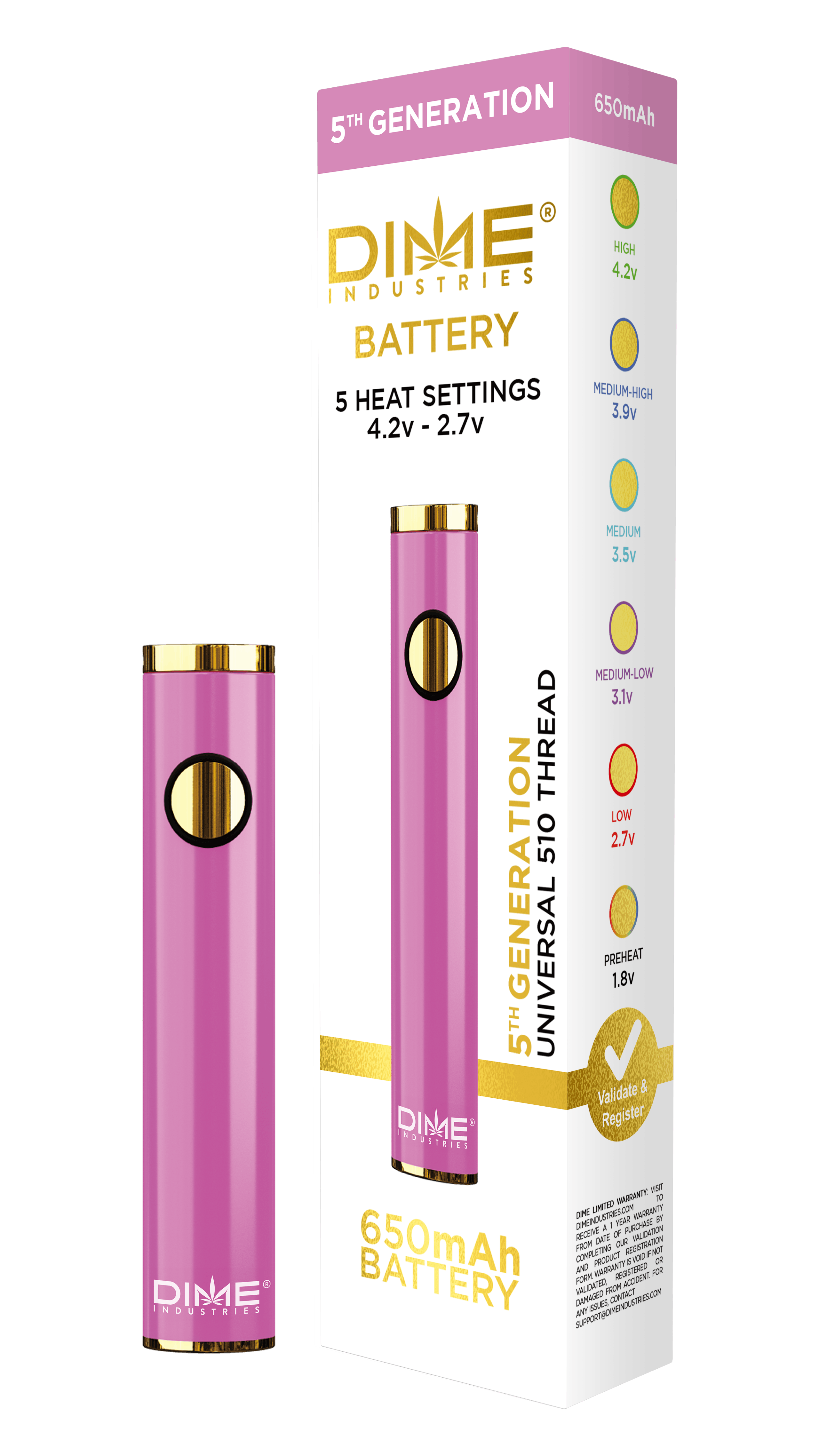 Photograph of product: MAGENTA 5 TEMP BATTERY 650MAH