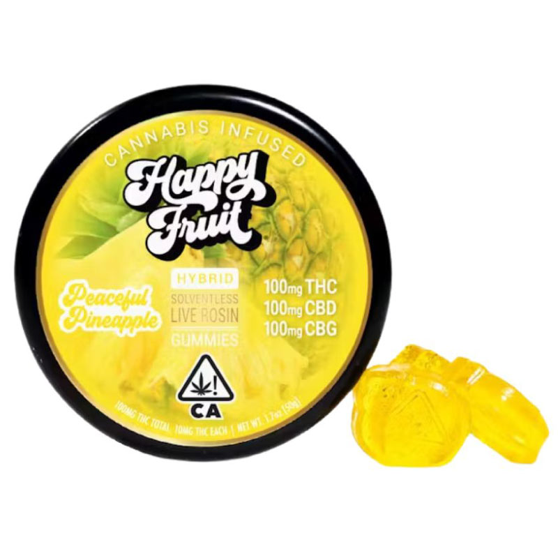 Photograph of product: Peaceful Pineapple Rosin Gummies 100mg CBD : 100mg CBG : 100mg TH-oui