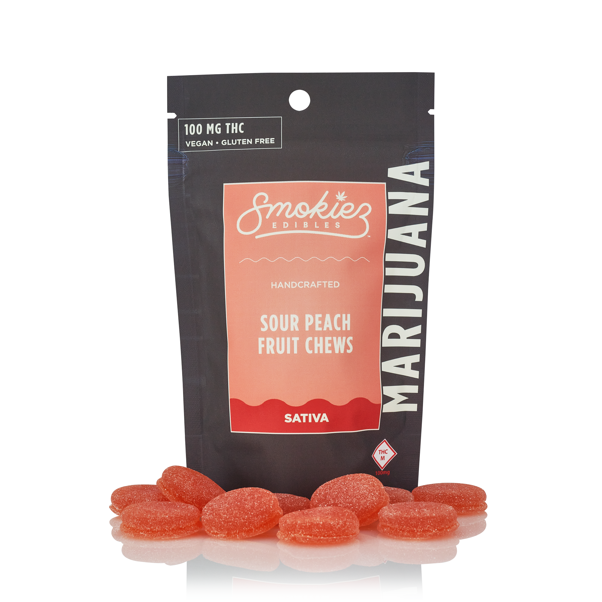 Photograph of product: Sour Peach | Oui'd | 100mg | Fruit Chews | Smokiez