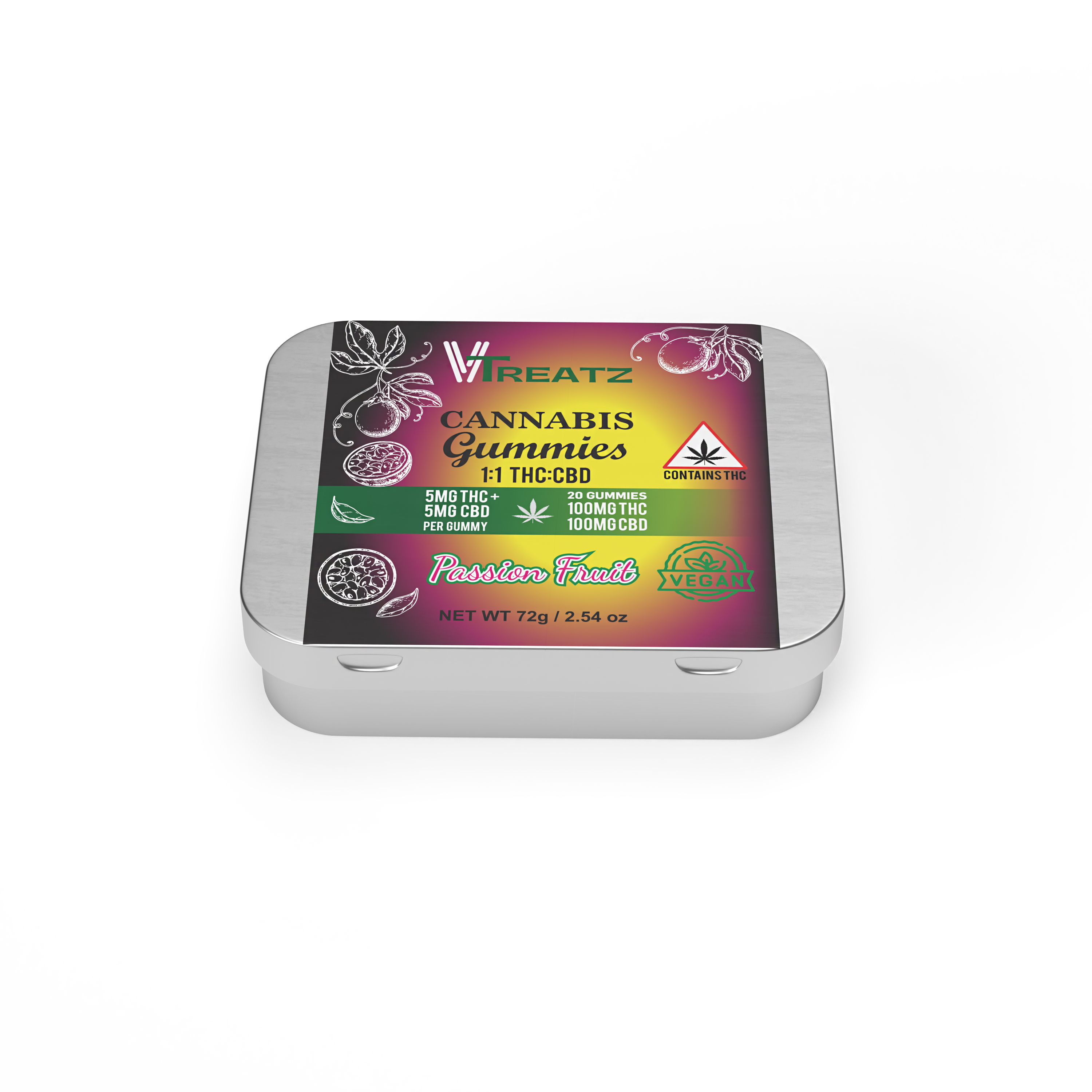 Photograph of product: VTreatz - 1:1 5mg Distillate Gummies - Passionfruit