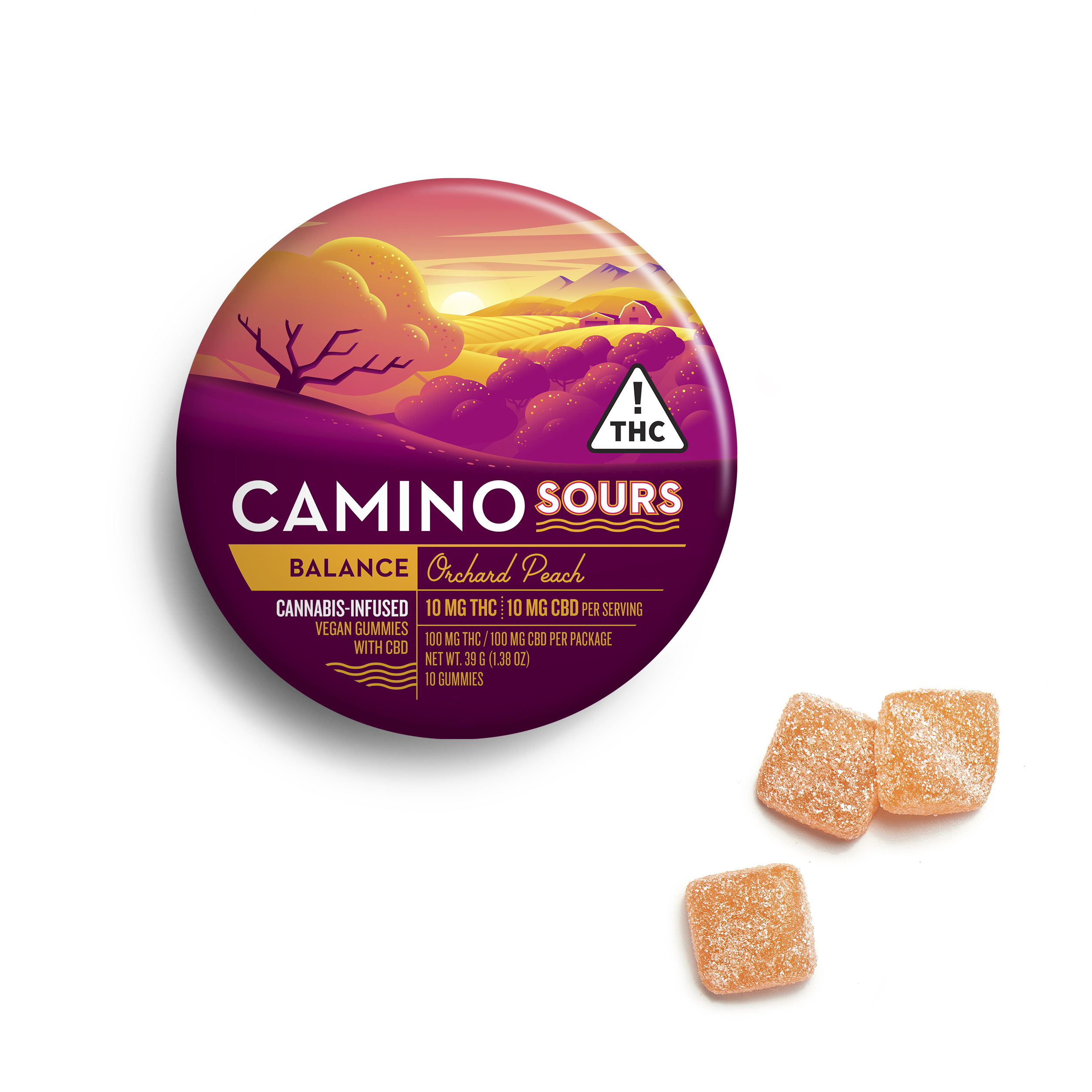 Photograph of product: Camino Sours Balance | Orchard Peach Sours Gummies 100mg (10-Pack | 10mg Each)