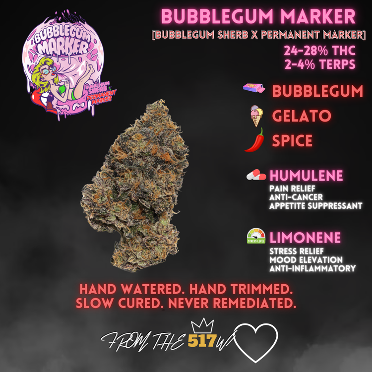 Photograph of product: Premier Meds | 517 Bubble Gum Marker Full Flower Pre-roll