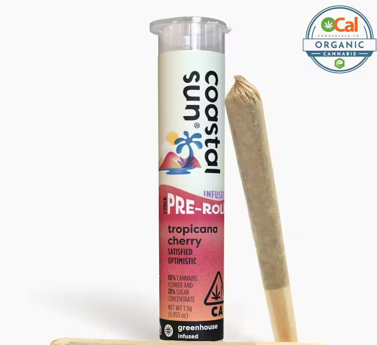 Photograph of product: Coastal Sun Tropicana Cherry Oui'd Infused Preroll 2pk 1.5g