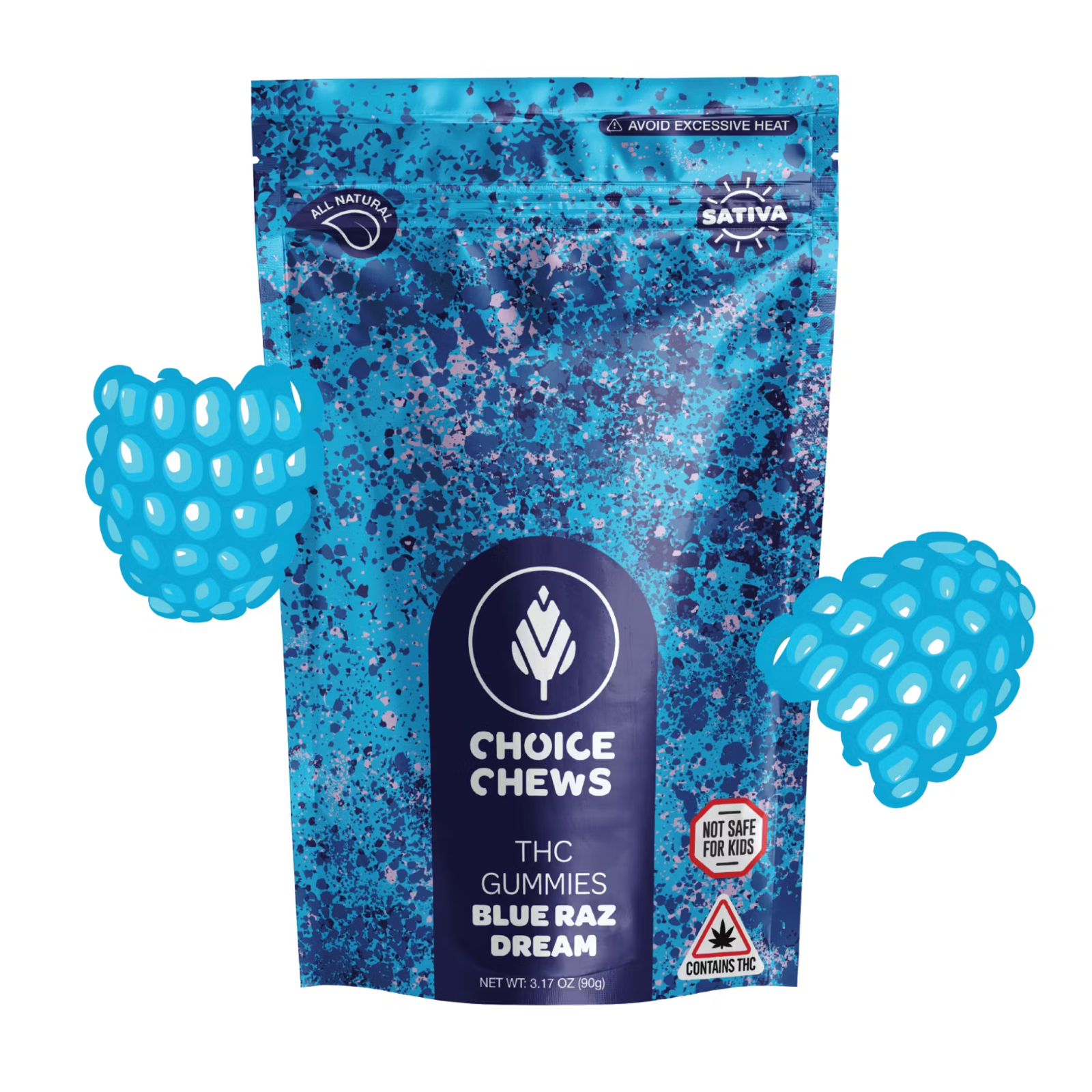 Photograph of product: 100mg Gummies | Blue Raz Dream | Choice Chews