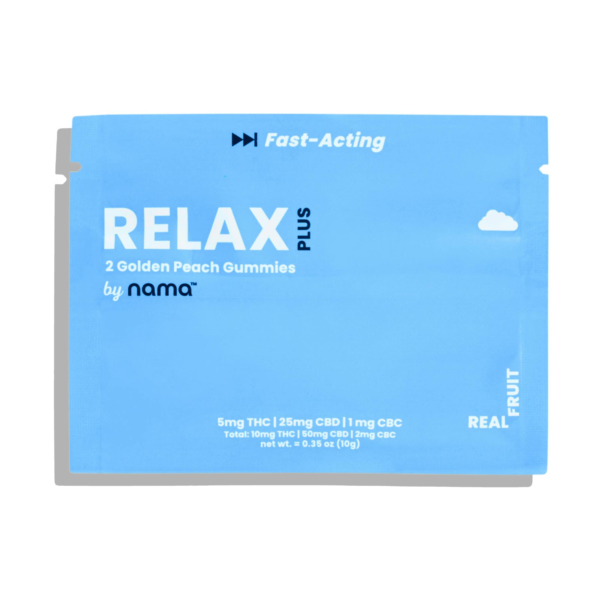 Photograph of product: Nama - Relax Golden Peach Gummies 5mg TH-oui | 25mg CBD | 1mg CBC - 2pk 10mg