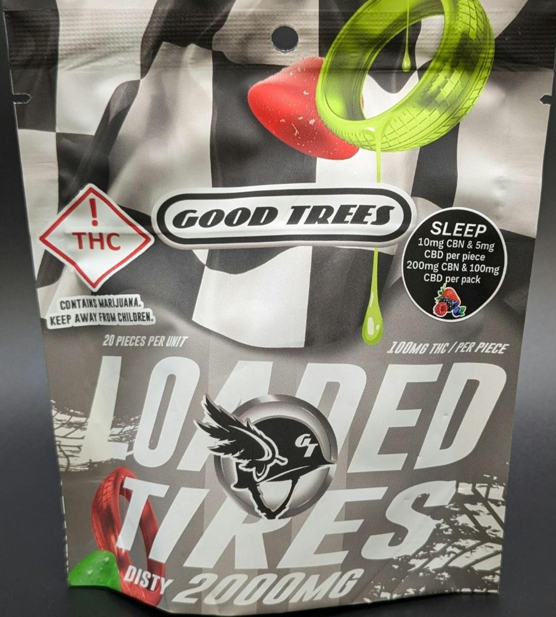 Photograph of product: Good Trees Loaded Tires - Sleep - Mixed Berry - 2000mg TH-oui, 200mg CBN & 100mg CBD - (20 pieces - ...