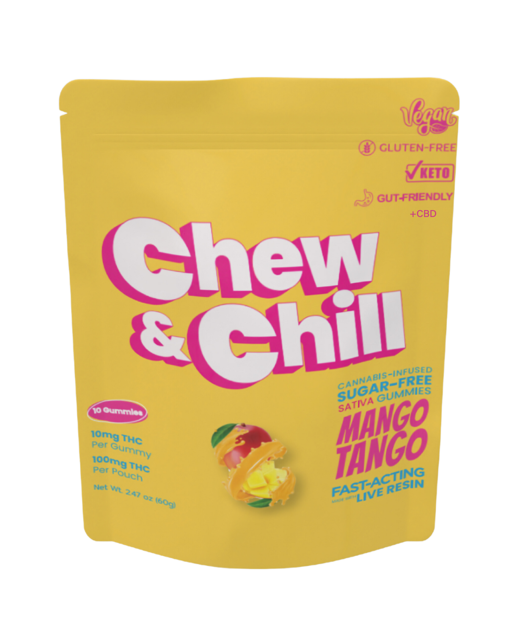 Photograph of product: CHEW & CHILL | MANGO TANGO | 2:1:1 (TH-oui:CBD:CBC) | Oui'd GUMMIES 100MG | SUGAR-FREE